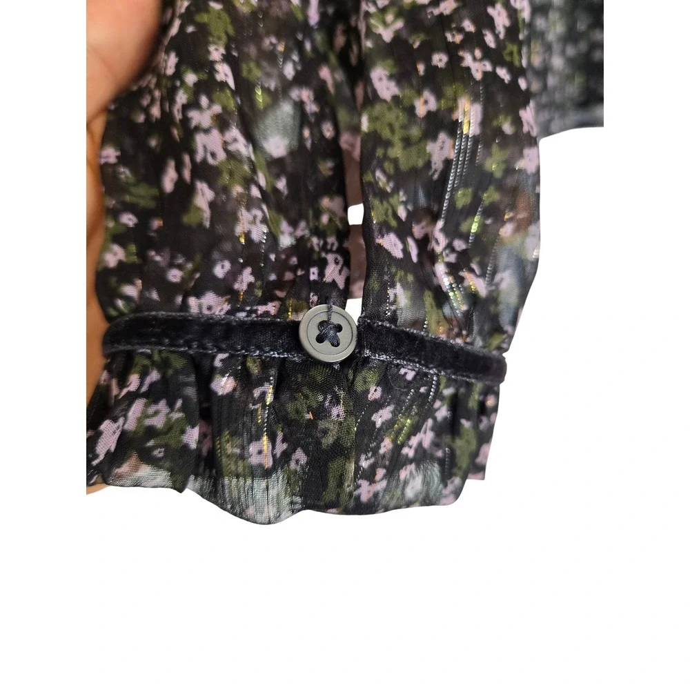 LOFT Black Pink Floral Chiffon Peplum Blouse Sz S Romantic Cottage Whimsigoth